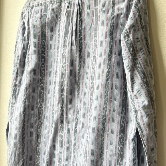 Matta Blue Gray Abstract Print Striped Button Up Tunic Shirt Sz L - Picture 7 of 12